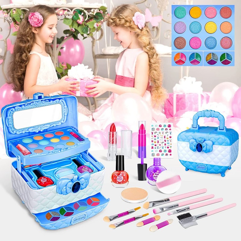 Kids Makeup Kit for Girls 42 Pcs Washable Real Cosmetic Set Frozen Little Girl Pretend Play Beauty Girl Toys Birthday Christm...