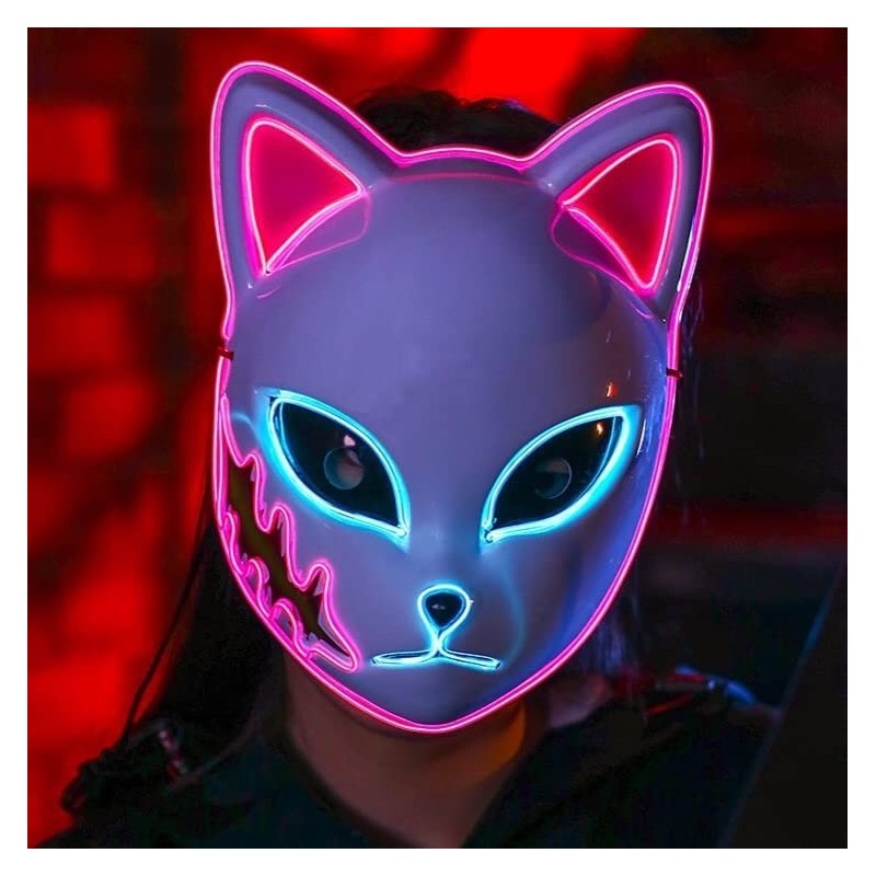 Demon Slayer Mask LED Halloween Mask Japanese Anime Demon Slayer Cosplay for Kids $24.85 Kids' Dress-Up Accessories