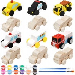 12 Pieces Unfinished Wooden Cars Wood DIY Car Toys Wood Crafts Painting Crafts Kit for Student Easy Woodworking Set Family Ac...