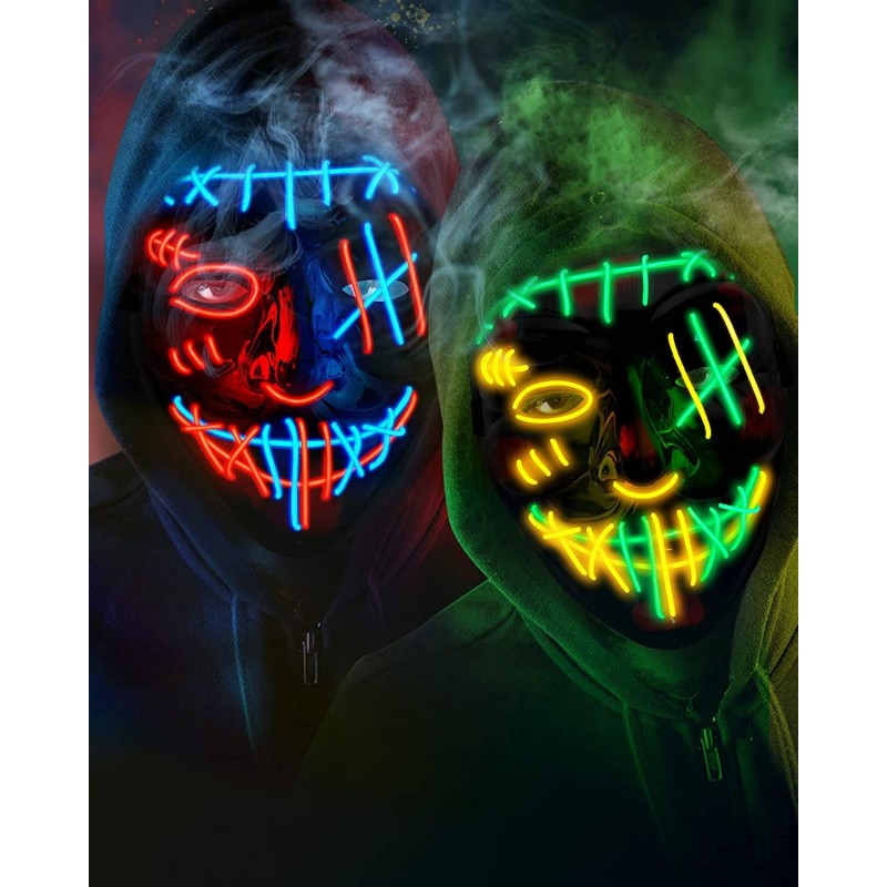 2 Pack LED Halloween Mask Scary Purge Mask with 3 Lighting Modes Light up Face Mask for Halloween Costume Festival Parties Ma...