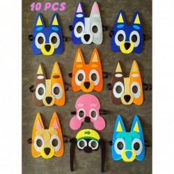 10PCS Party Pack Blue Puppy Felt Masks Blue Heeler Dog Birthday Party Favors Kids Birthday Theme Favor Party Supplies Decorat...