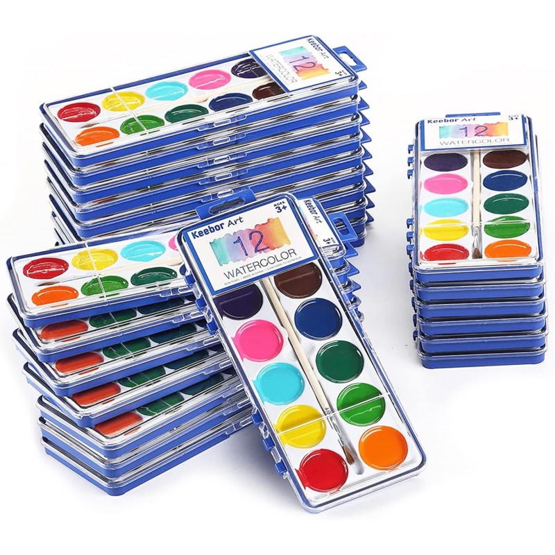 12-Color Watercolor Paint Set 24 Pack with Wood Brushes Kids Water Color Paints for Party Favors Craft Art Supplies $52.15 Ki...