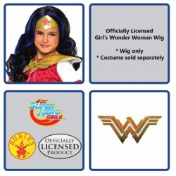 Costume Girls DC Super Hero Wonder Woman Wig Black/Blue Standard $26.30 Kids' Dress-Up Accessories