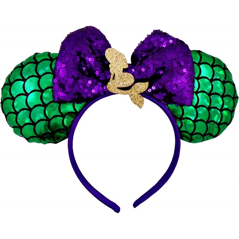 Mermaid Mouse Ears Headband with Purple Glitter Bow and Scalloped Green Metallic Ears Costume Accessory One Size Fits Most $1...