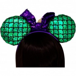 Mermaid Mouse Ears Headband with Purple Glitter Bow and Scalloped Green Metallic Ears Costume Accessory One Size Fits Most $1...