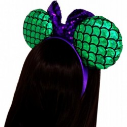 Mermaid Mouse Ears Headband with Purple Glitter Bow and Scalloped Green Metallic Ears Costume Accessory One Size Fits Most $1...