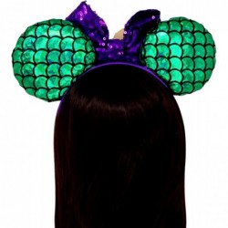 Mermaid Mouse Ears Headband with Purple Glitter Bow and Scalloped Green Metallic Ears Costume Accessory One Size Fits Most $1...