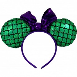 Mermaid Mouse Ears Headband with Purple Glitter Bow and Scalloped Green Metallic Ears Costume Accessory One Size Fits Most $1...