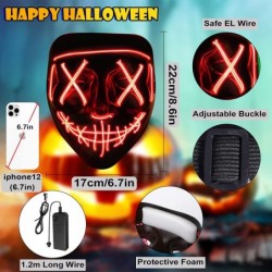 Halloween Mask LED Light Up Purge Mask with LED Gloves Scary Glow Mask Costume with El Wire for Men Women Kids Halloween Fest...