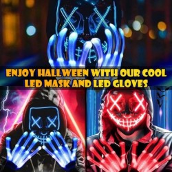 Halloween Mask LED Light Up Purge Mask with LED Gloves Scary Glow Mask Costume with El Wire for Men Women Kids Halloween Fest...