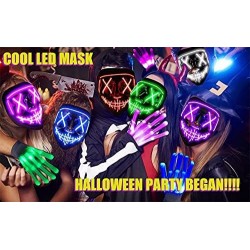 Halloween Mask LED Light Up Purge Mask with LED Gloves Scary Glow Mask Costume with El Wire for Men Women Kids Halloween Fest...