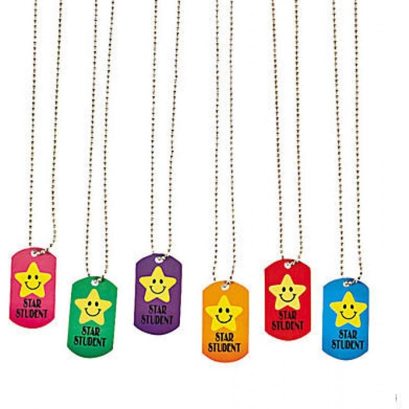 Star Student Dog Tag Necklaces - 12 Pieces - Educational and Learning Activities for Kids $30.02 Kids' Dress-Up Accessories