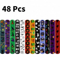 48 Pieces Halloween Slap Bracelets Toys Assorted Bulk Halloween Designs Snap Bracelets Wristbands with Spider Pumpkin Ghost F...