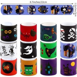 48 Pieces Halloween Slap Bracelets Toys Assorted Bulk Halloween Designs Snap Bracelets Wristbands with Spider Pumpkin Ghost F...