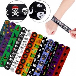 48 Pieces Halloween Slap Bracelets Toys Assorted Bulk Halloween Designs Snap Bracelets Wristbands with Spider Pumpkin Ghost F...