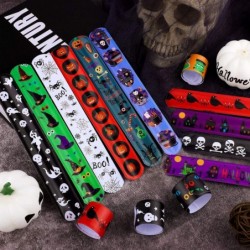 48 Pieces Halloween Slap Bracelets Toys Assorted Bulk Halloween Designs Snap Bracelets Wristbands with Spider Pumpkin Ghost F...