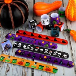 48 Pieces Halloween Slap Bracelets Toys Assorted Bulk Halloween Designs Snap Bracelets Wristbands with Spider Pumpkin Ghost F...