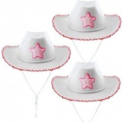 3 Pcs White Pink Cowboy Hat Funny Felt Cowgirl Costume Hat Pink Sequin Star for Girls Women Western Birthday Party $39.93 Kid...