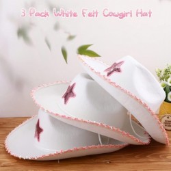 3 Pcs White Pink Cowboy Hat Funny Felt Cowgirl Costume Hat Pink Sequin Star for Girls Women Western Birthday Party $39.93 Kid...