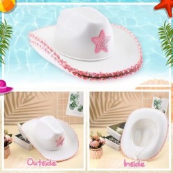 3 Pcs White Pink Cowboy Hat Funny Felt Cowgirl Costume Hat Pink Sequin Star for Girls Women Western Birthday Party $39.93 Kid...