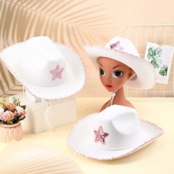 3 Pcs White Pink Cowboy Hat Funny Felt Cowgirl Costume Hat Pink Sequin Star for Girls Women Western Birthday Party $39.93 Kid...