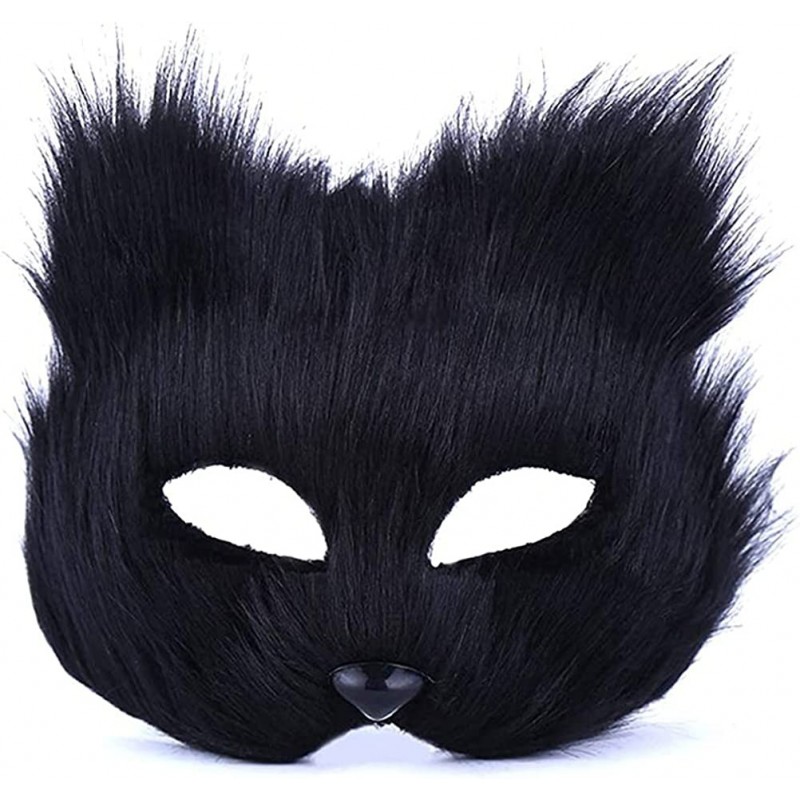 Halloween Fox Mask Faux Fur Cat Masquerade Mask Furry Animal Cosplay Half Face Mask Veil Fancy Party Eye Mask Prop Gift $22.0...