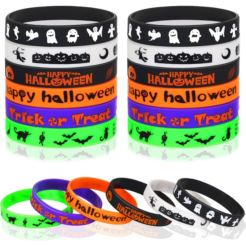 24Pcs Halloween Rubber Wristbands Silicone Bracelets for Kids Halloween Party Favors Supplies $17.10 Kids' Dress-Up Accessories