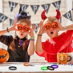 24Pcs Halloween Rubber Wristbands Silicone Bracelets for Kids Halloween Party Favors Supplies $17.10 Kids' Dress-Up Accessories