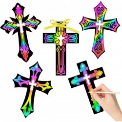 90Pcs Scratch Cross Ornaments DIY Magic Rainbow Color Scratch Cards Paper Art Party Favors Sunday School Classroom Decoration...