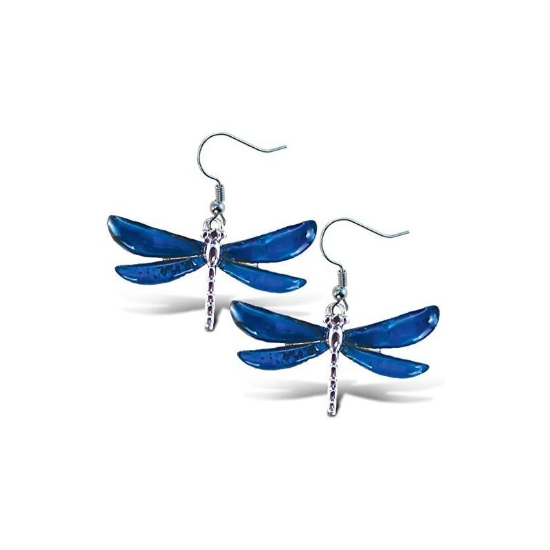 Blue & Silver Dragonfly Dangle Post Fish Hook Drop Earrings 1.35 Inch Fashionable Sparkling Elegant Jewelry with Genuine New ...