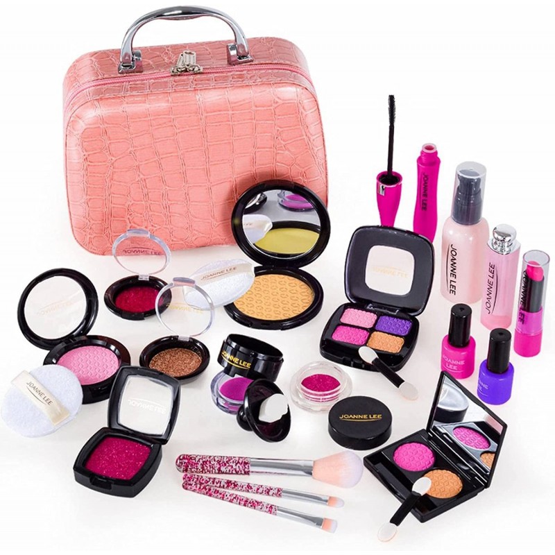 19 Pieces Pretend Makeup Toys for Girls Pretend Play Makeup Kit(Not Real) with Cosmetics Bag Birthday Gifts for Toddler Age 3...