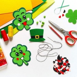 24 Pieces St Patricks Day Crafts Shamrock Cutouts Felt Lucky Shamrock Ornament Craft with Cute Facial Expression Stickers Sai...