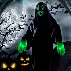 Halloween Purge Mask Light Up Mask and LED Gloves Led EL Wire Horror Mask Creepy Cosplay Costume for Halloween Festival Masqu...