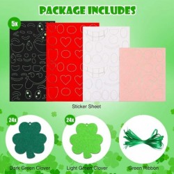 24 Pieces St Patricks Day Crafts Shamrock Cutouts Felt Lucky Shamrock Ornament Craft with Cute Facial Expression Stickers Sai...