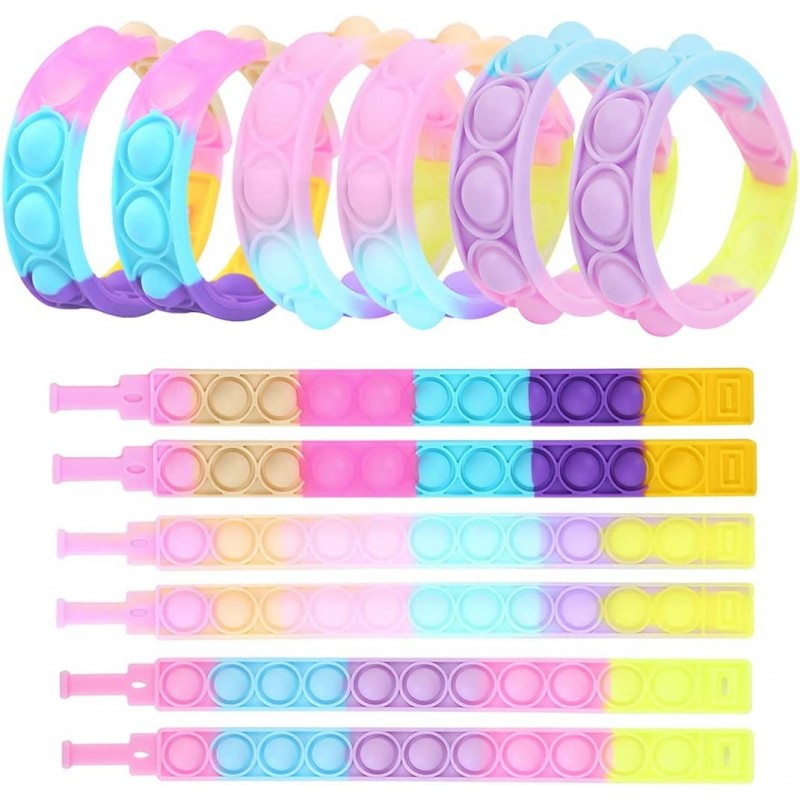 2pcs Rainbow Pop Bubble Fidget Bracelets Wristband Toys Silicone Push Bubble Sensory Toys Anxiety Stress Relief Wrist Band Ha...