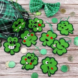 24 Pieces St Patricks Day Crafts Shamrock Cutouts Felt Lucky Shamrock Ornament Craft with Cute Facial Expression Stickers Sai...