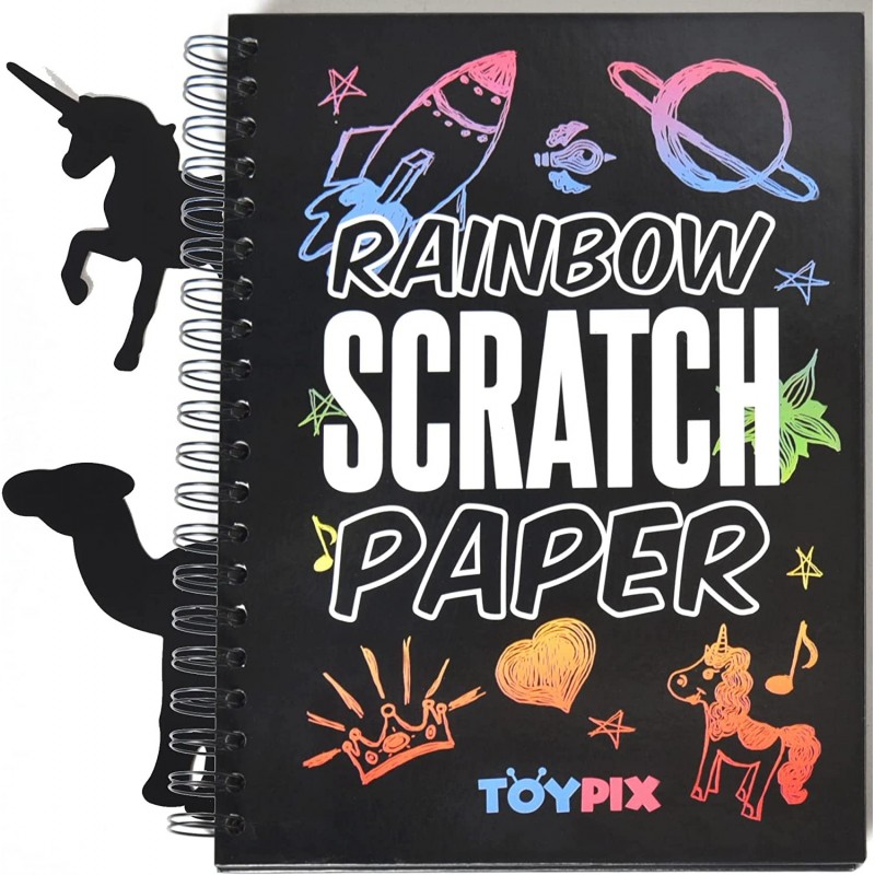 Scratch Art Book for Kids – Set with Large Rainbow Scratch Paper + Animal Shapes + Stencils | Great Black Scratch Off Arts an...