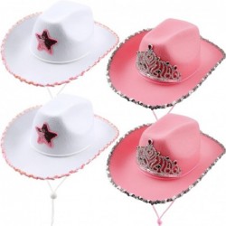 4 Pack Pink Cowboy Hat Cowgirl Hats with Blinking Sequin Tiara Crown Star for Halloween Cosplay Dress up Cowboy Party $49.36 ...