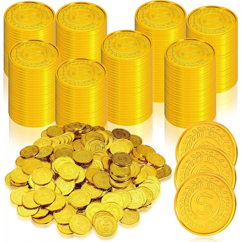 800 Pcs Plastic Pirate Gold Coins Bulk Treasure Coins Play Toy Coins Fake St. Patricks Coin for Pirate Party Favors Supplies ...