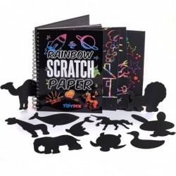 Scratch Art Book for Kids – Set with Large Rainbow Scratch Paper + Animal Shapes + Stencils | Great Black Scratch Off Arts an...