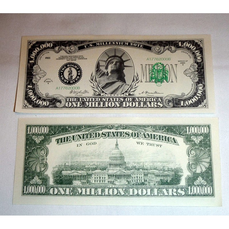 Traditional One Million Dollar Bill - Single $15.69 Money & Banking Play Toys