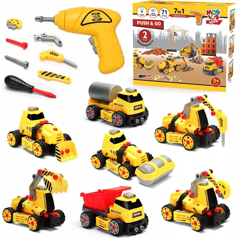 7 in 1 Take Apart Truck Construction Set - STEM Learning Kids Builder PlaySet w/ Electric Drill DIY Engineering Building w/ L...