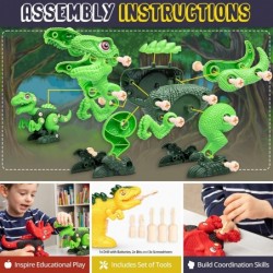 Kids Toys Stem Dinosaur Toy-Take Apart Dinosaur Toys for kids 3-5 Learning Educational Building construction Sets with Electr...