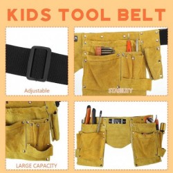 2 Packs Kids Tool Belt with Adjustable Strap Tool Belt for Kids Woodworking Kids Brown Faux Suede Pretend Play Belt Child's T...