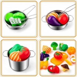 26PCS Play Kitchen Accessories Kitchen Pretend Play Cooking Toys w/ Stainless Steel Cookware Apron & Chef Hat Pots and Pans S...