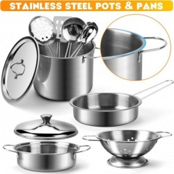 26PCS Play Kitchen Accessories Kitchen Pretend Play Cooking Toys w/ Stainless Steel Cookware Apron & Chef Hat Pots and Pans S...