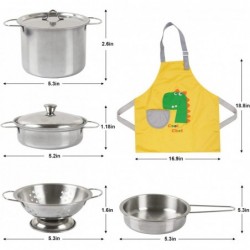 Play Kitchen Accessories Wooden Play Food Cooking Set with Stainless Steel Cookware Pots and Pans Utensils Apron Chef Hat ​Cu...