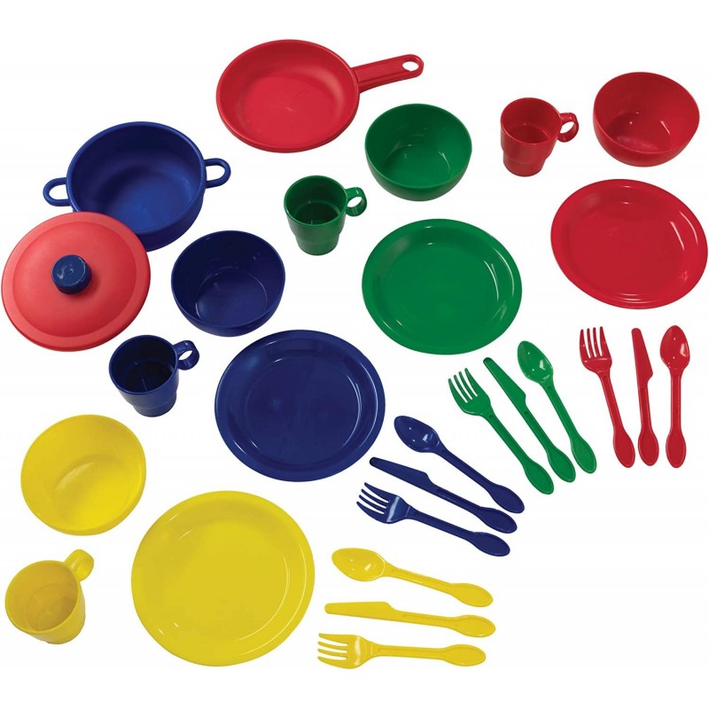 27-Piece Primary Colored Cookware Set Plastic Dishes and Utensils for Play Kitchens Gift for Ages 18 mo+ $26.65 Toy Kitchen P...