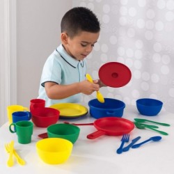 27-Piece Primary Colored Cookware Set Plastic Dishes and Utensils for Play Kitchens Gift for Ages 18 mo+ $26.65 Toy Kitchen P...