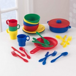 27-Piece Primary Colored Cookware Set Plastic Dishes and Utensils for Play Kitchens Gift for Ages 18 mo+ $26.65 Toy Kitchen P...